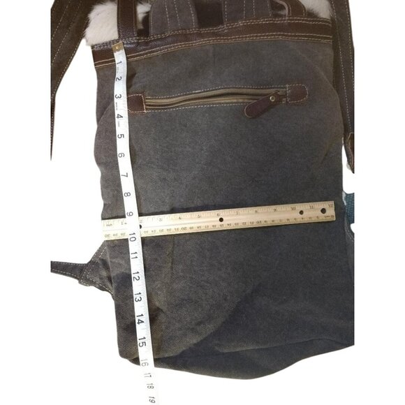 Handcrafted Myra Canvas & Leather Backpack With Ikat Print Cowhide Accent & Adju - Picture 5 of 7